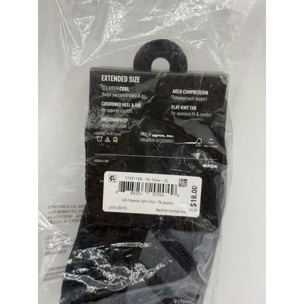Adidas Mens 3 No Show All Day Training Arch Compression Socks Size 12-15 *New